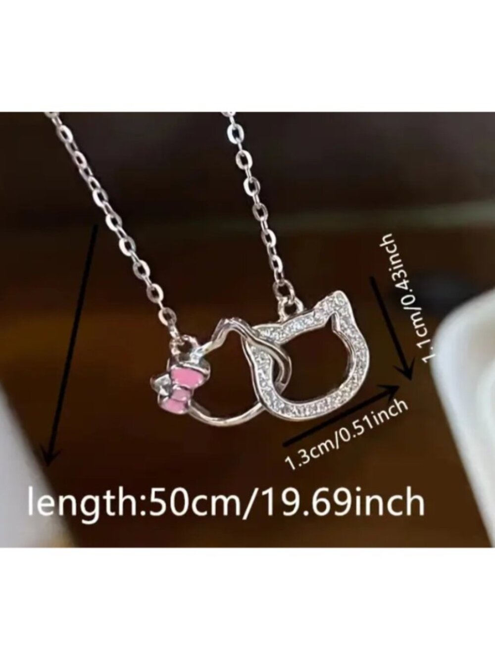 Hello Kitty Rhinestone Pendant Necklace Sparkling Silver & Pink Charms - Picture 2 of 3